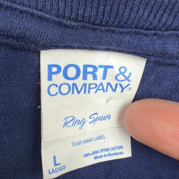 Port & Company LARGE Womens Blue American Snowflake Christmas Tee Shirt T-Shirt - Picture 7 of 9